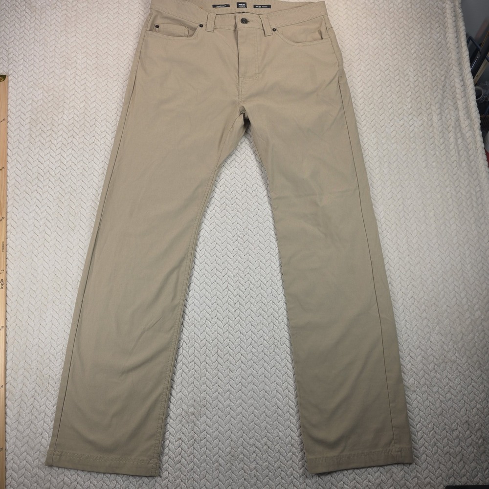 Prana Brion Pants Mens 34x32 Khaki Tan Standard Fit Stretch Outdoor Hiking 2681